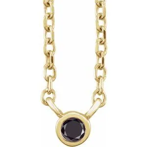14K Yellow .03 CT Natural Black Diamond 16-18" Necklace