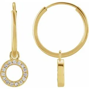 14K Yellow .04 CTW Natural Diamond Single Initial O Hoop Earring