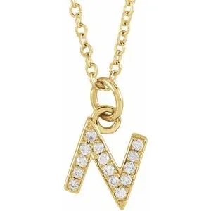 14K Yellow .05 CTW Natural Diamond Petite Initial N 16-18" Necklace