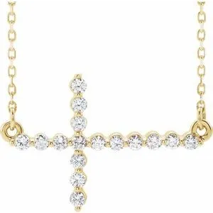 14K Yellow 1/3 CTW Diamond Sideways Cross 16-18" Necklace