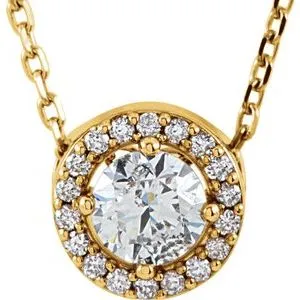 14K Yellow 1/4 CTW Diamond Halo-Style 16" Necklace