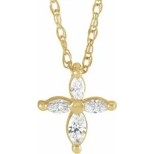 14K Yellow 1/6 CTW Diamond Marquise Cross 18" Necklace