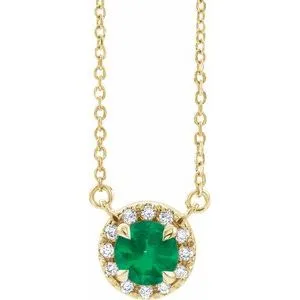 14K Yellow 3 mm Lab-Grown Emerald & .03 CTW Natural Diamond 18" Necklace