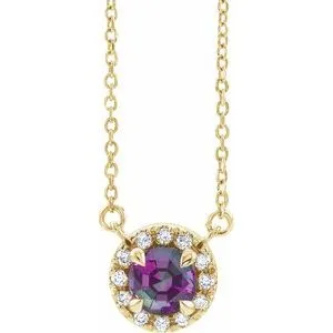 14K Yellow 3 mm Natural Alexandrite & .03 CTW Natural Diamond 16" Necklace