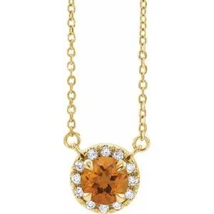 14K Yellow 3 mm Natural Citrine & .03 CTW Natural Diamond 16" Necklace
