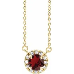 14K Yellow 3 mm Natural Mozambique Garnet & .03 CTW Natural Diamond 16" Necklace