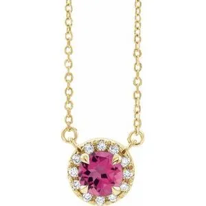 14K Yellow 4 mm Natural Pink Tourmaline & .05 CTW Natural Diamond 18" Necklace