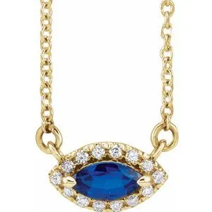 14K Yellow Blue Sapphire & .05 CTW Diamond Halo-Style 16" Necklace