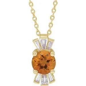 14K Yellow Citrine & 1/6 CTW Diamond 16-18" Necklace