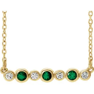 14K Yellow Emerald & .08 CTW Diamond Bezel-Set Bar 16-18" Necklace