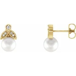 14K Yellow Freshwater Pearl & .06 CTW Diamond Earrings