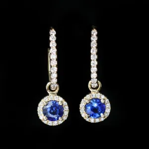 14K Yellow Gold 1.17 CTW Sapphire and Diamond Dangle Hoop Earrings
