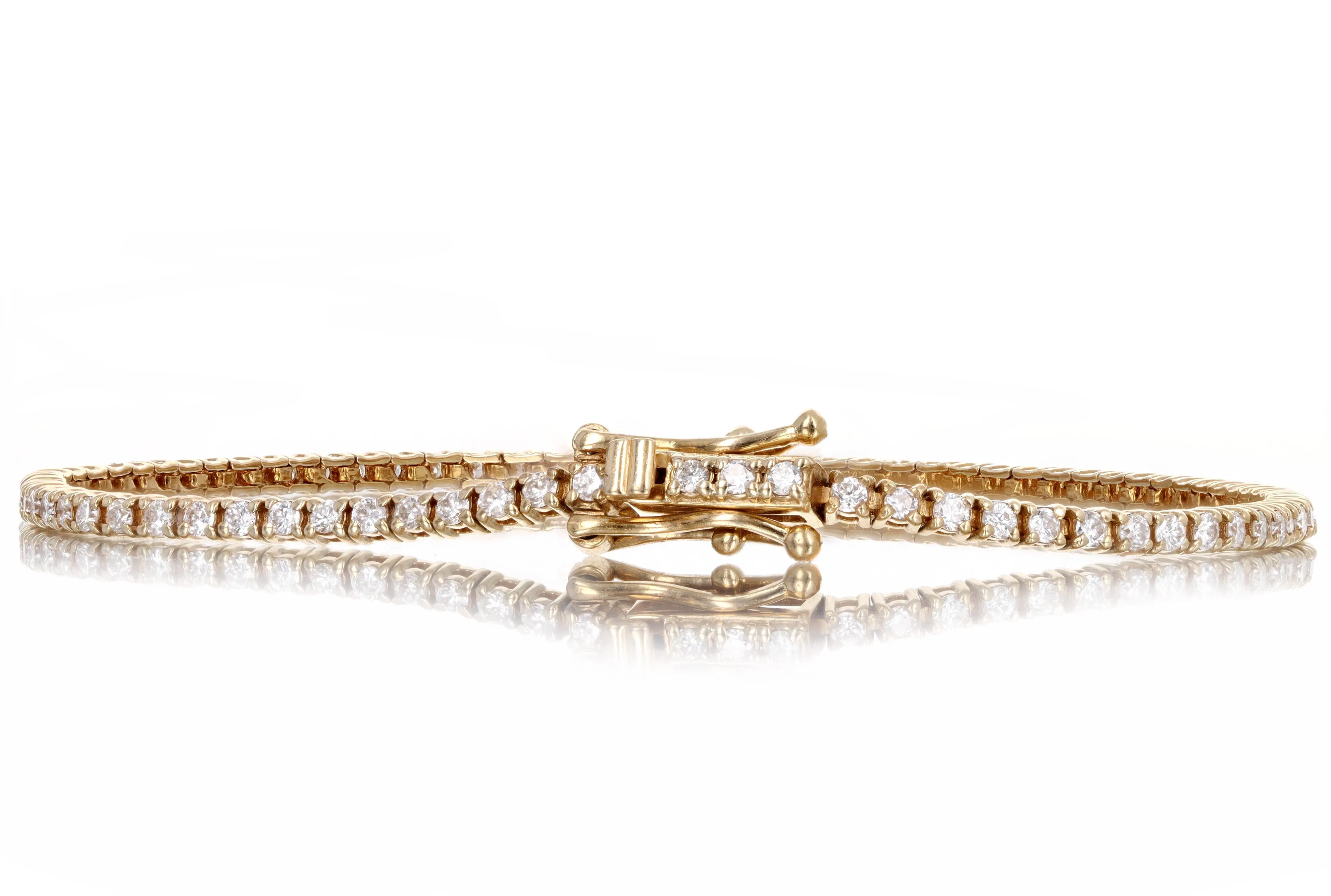 14K Yellow Gold 1.47 Carat Total Weight Round Brilliant Cut Diamond Tennis Bracelet