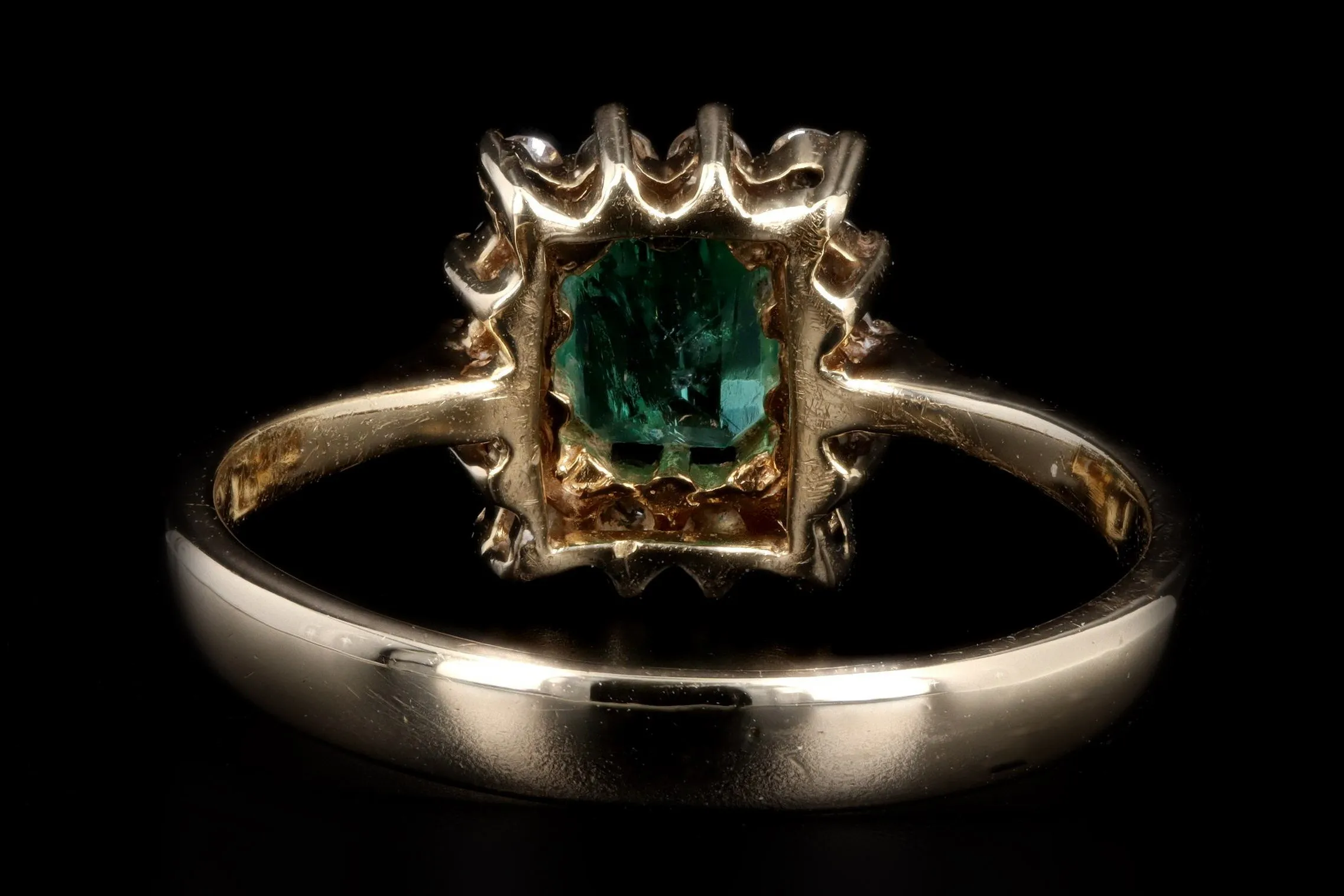 14K Yellow Gold .45 Carat Natural Emerald & Diamond Halo Ring