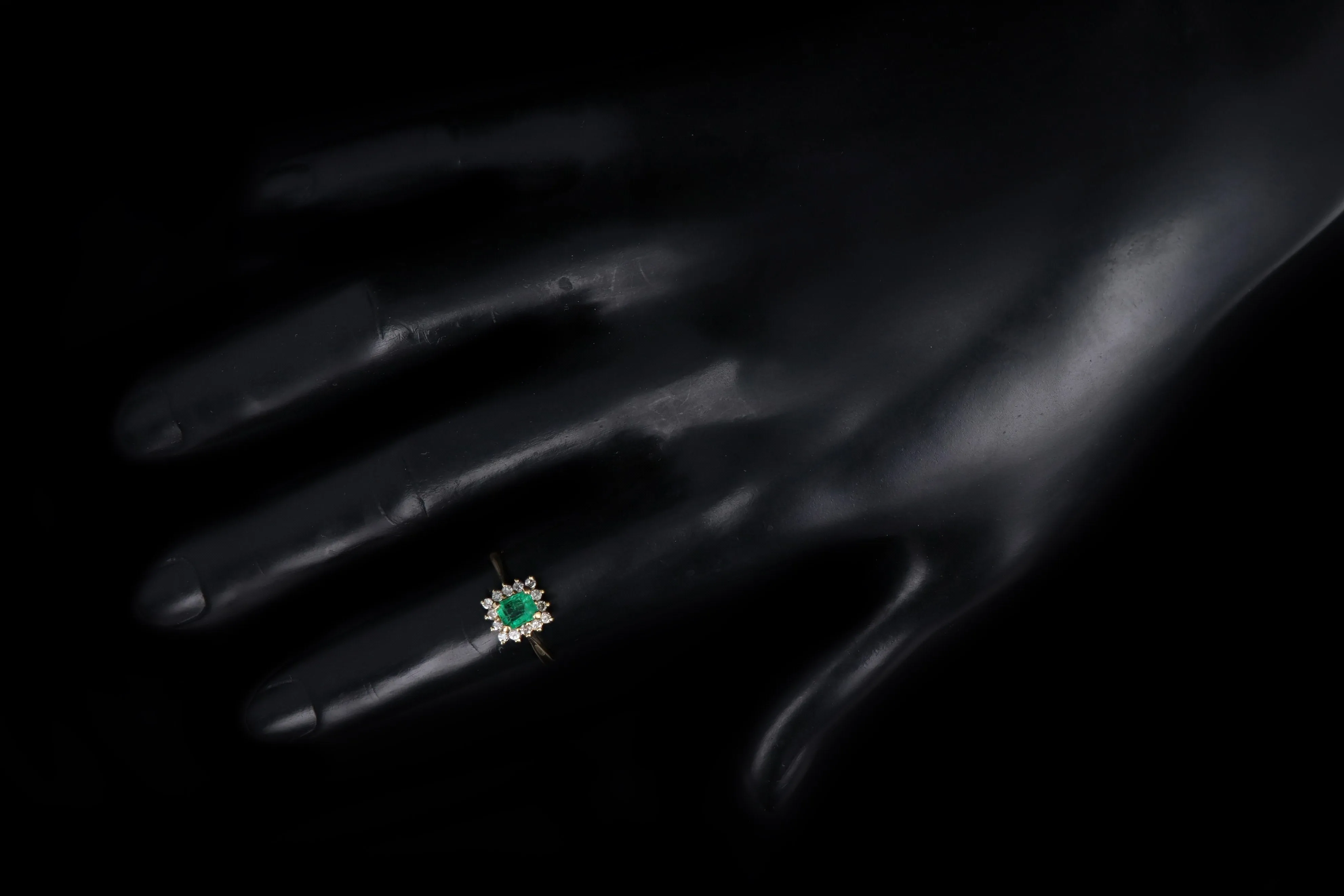 14K Yellow Gold .45 Carat Natural Emerald & Diamond Halo Ring