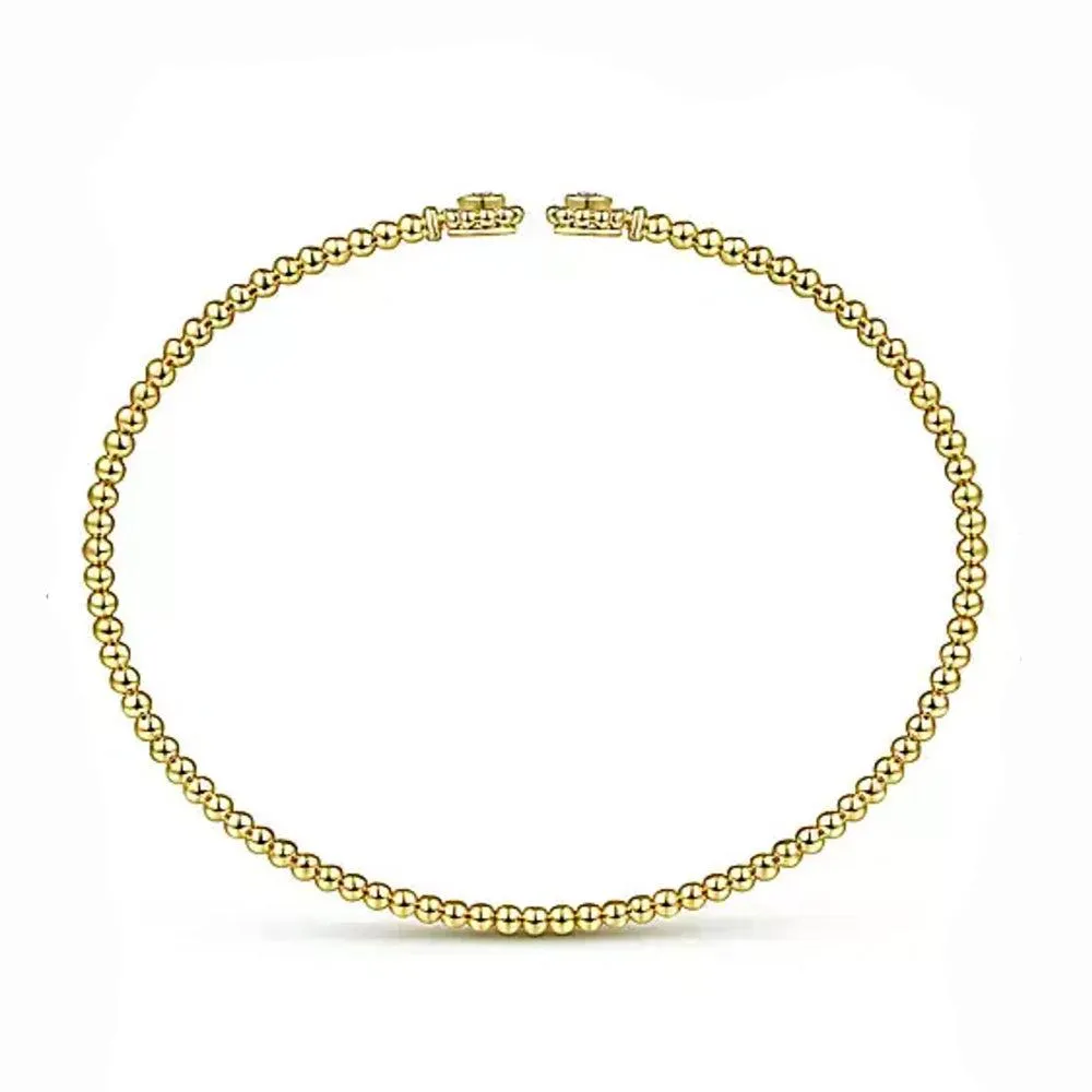 14K Yellow Gold Bujukan Split Cuff Bracelet with Diamond Flower Caps