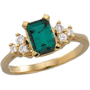 14k Yellow Gold Chatham® Created Emerald & Diamond Accented Ring, Size 7