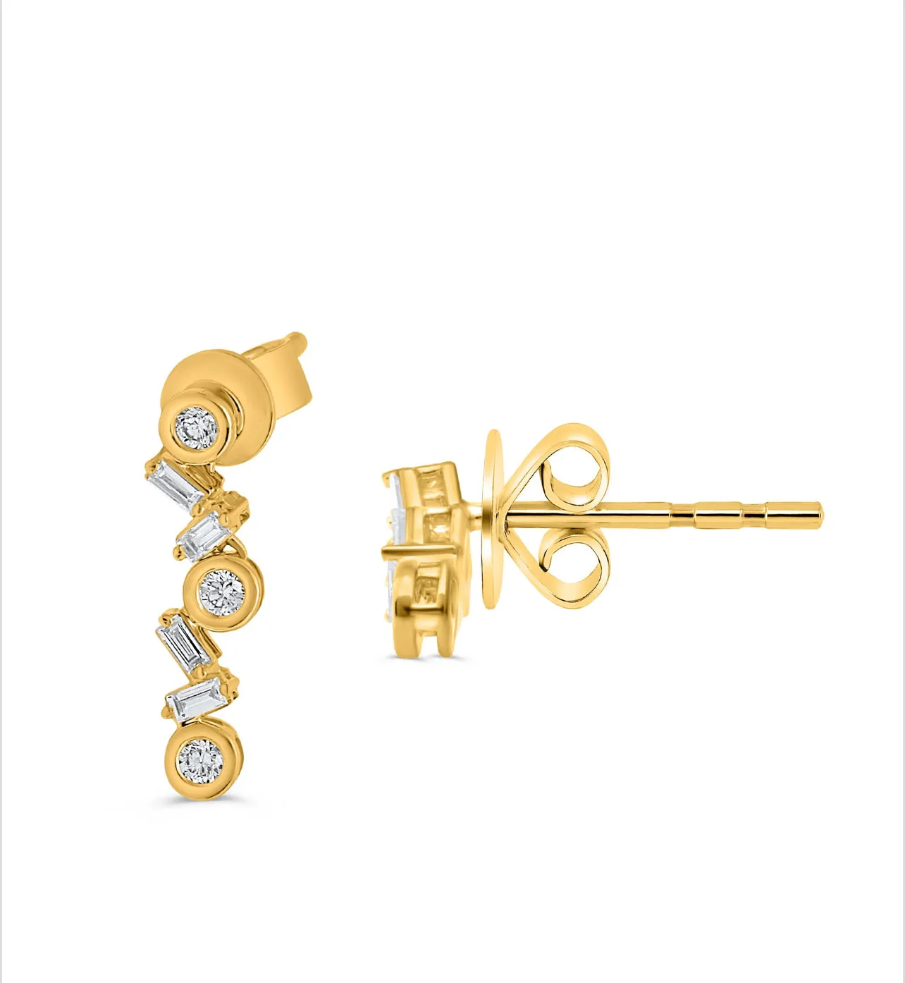14K Yellow Gold Diamond Cluster Dangle Earrings