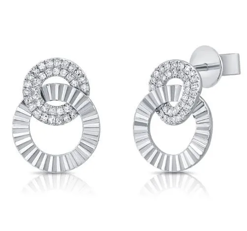 14k Yellow Gold Diamond Fluted Circle Link Earrings