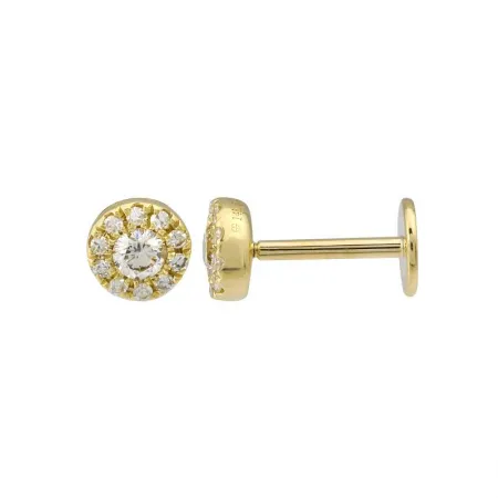 14K Yellow Gold Diamond Halo Flat Back Earrings