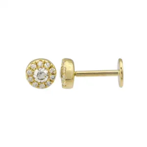 14K Yellow Gold Diamond Halo Flat Back Earrings