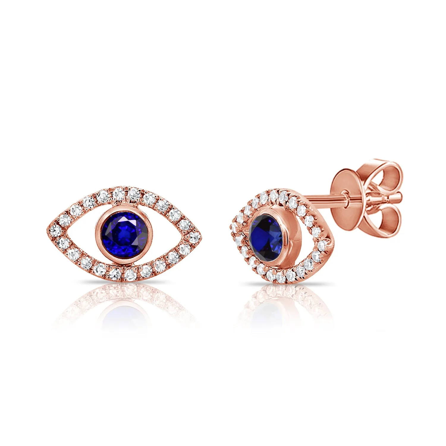 14K Yellow Gold Diamond   Sapphire Evil Eye Earrings