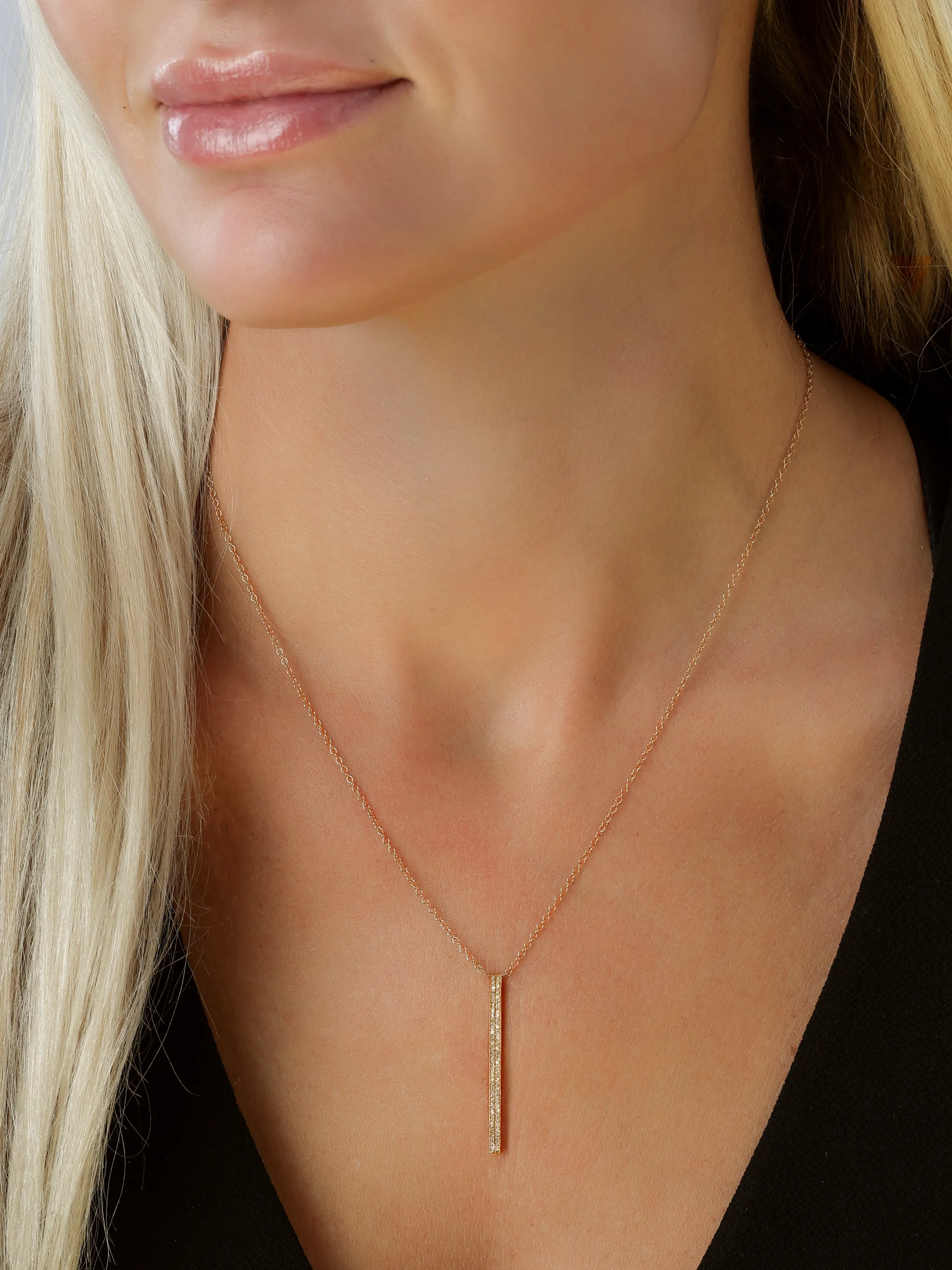 14k Yellow Gold Double Diamond Bar Necklace