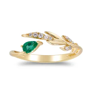 14k Yellow Gold Emerald and Diamond Open Ring