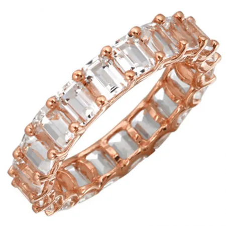 14K Yellow Gold Emerald Cut White Topaz Eternity Ring (Small)