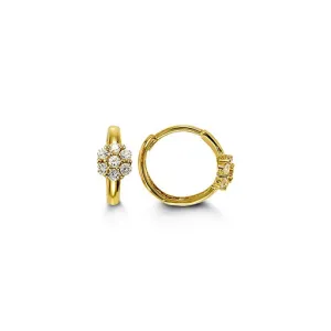 14K Yellow Gold Flower Cubic Zirconia Baby Huggies