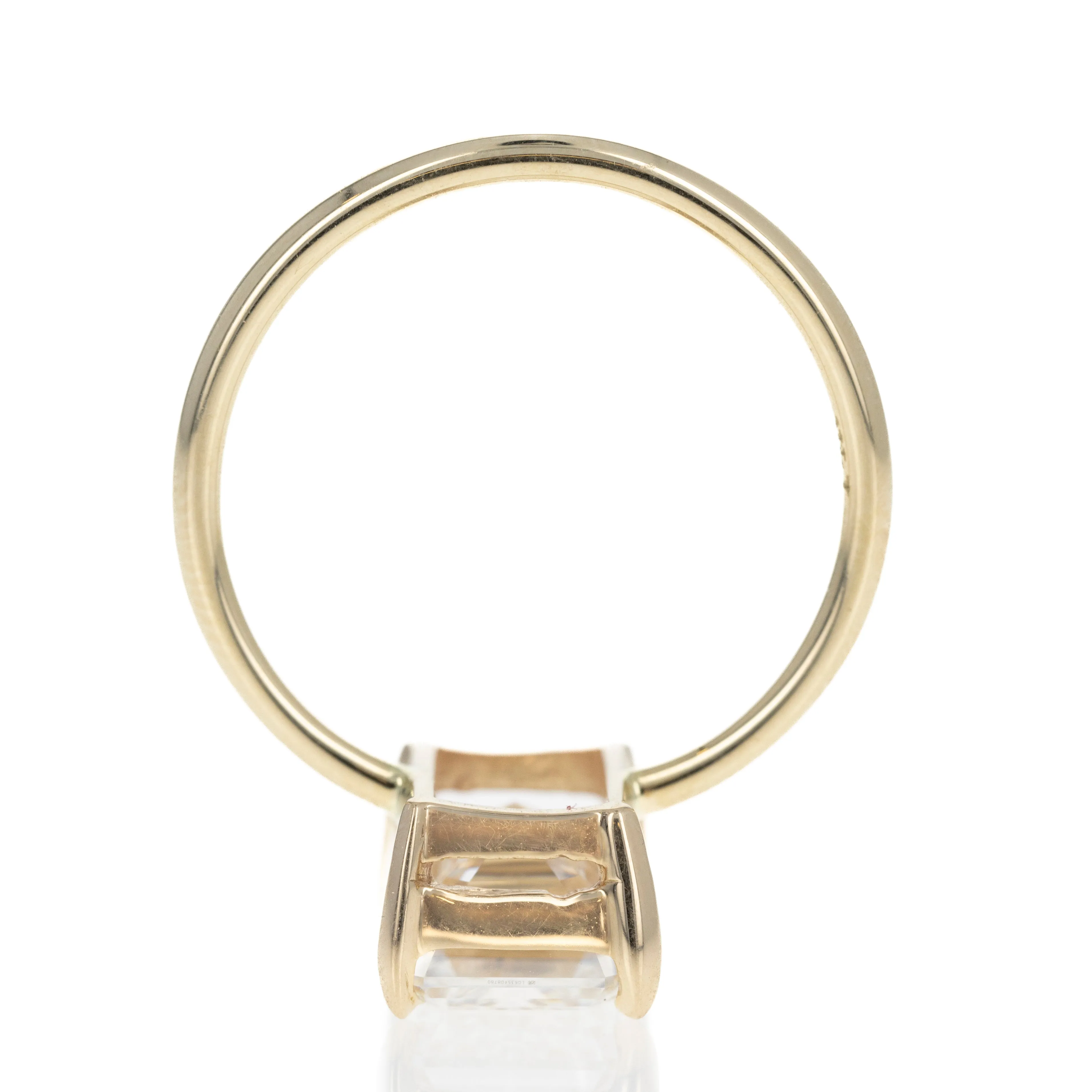 14K Yellow Gold Lab Grown 4.08 Carat Emerald Cut Diamond Engagement Ring