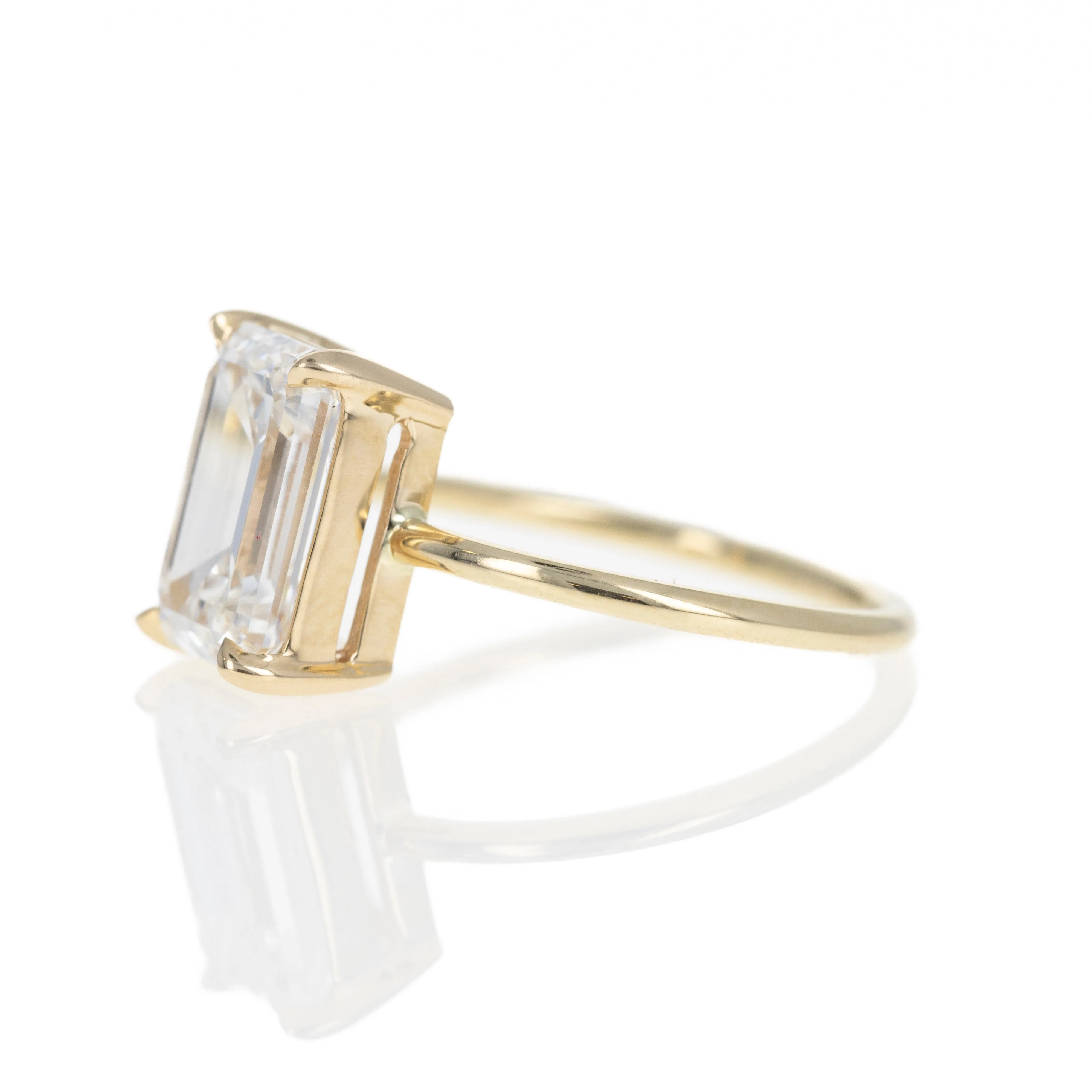 14K Yellow Gold Lab Grown 4.08 Carat Emerald Cut Diamond Engagement Ring
