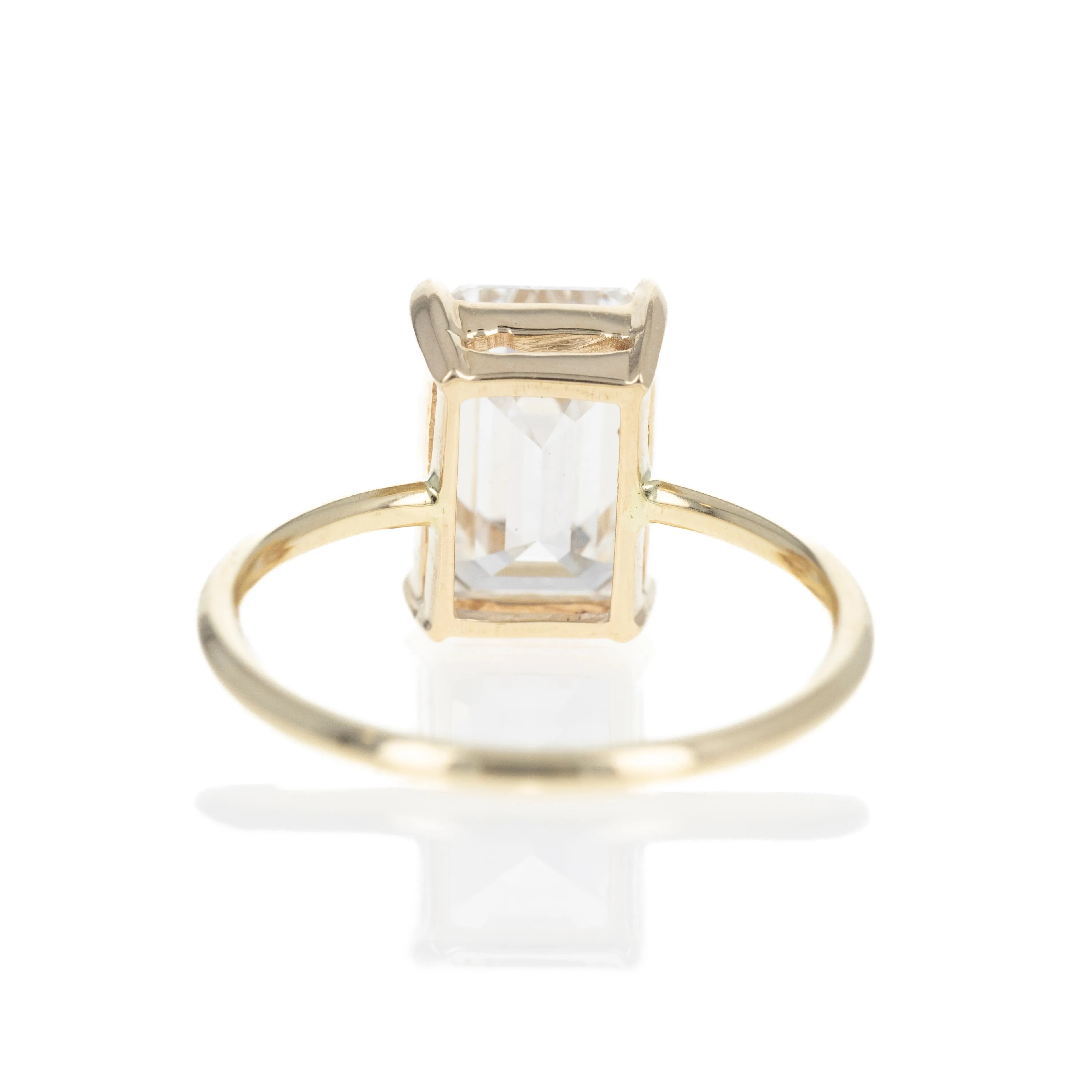 14K Yellow Gold Lab Grown 4.08 Carat Emerald Cut Diamond Engagement Ring