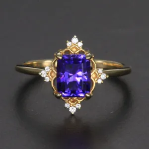 14k Yellow Gold Tanzanite Ring with Diamond Accents 2.14 Carats