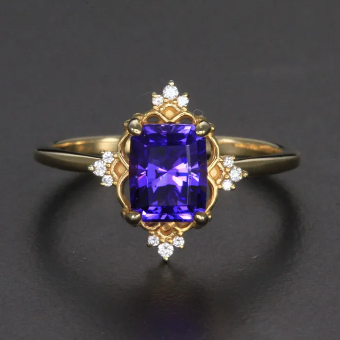 14k Yellow Gold Tanzanite Ring with Diamond Accents 2.14 Carats