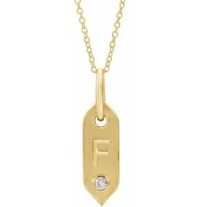 14K Yellow Initial F .05 CT Diamond 16-18" Necklace