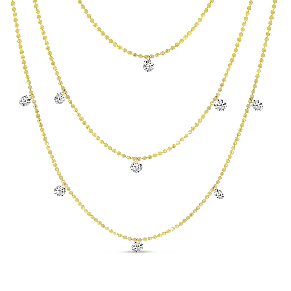 14K Yellow Natural Diamond Three Strand Necklace