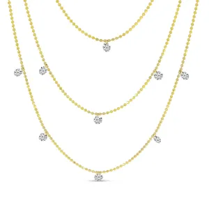 14K Yellow Natural Diamond Three Strand Necklace