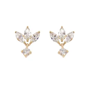 14KT Gold Diamond Lotus Stud Earrings Small