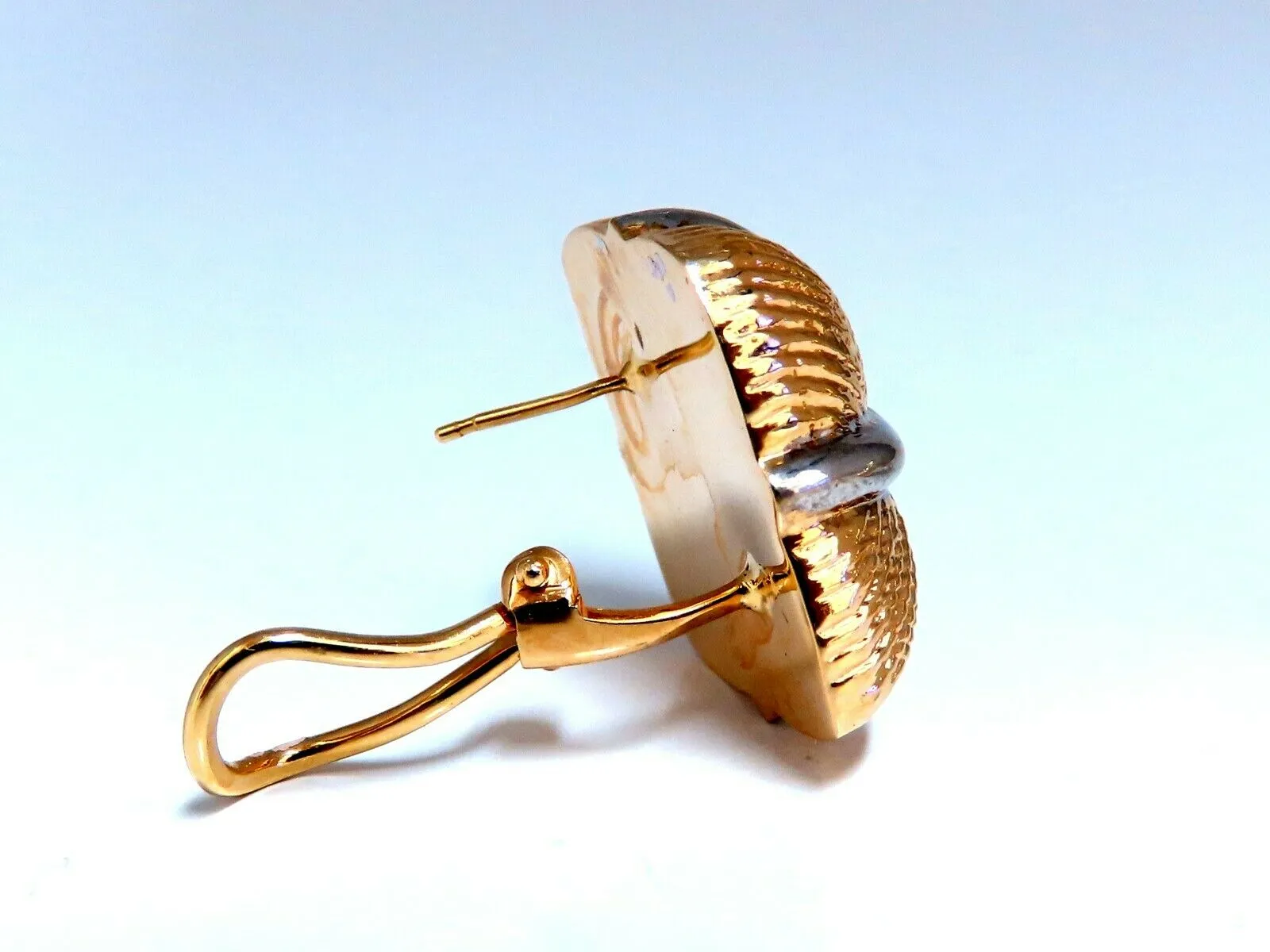 14kt Gold Textured Clip Earrings & Omega