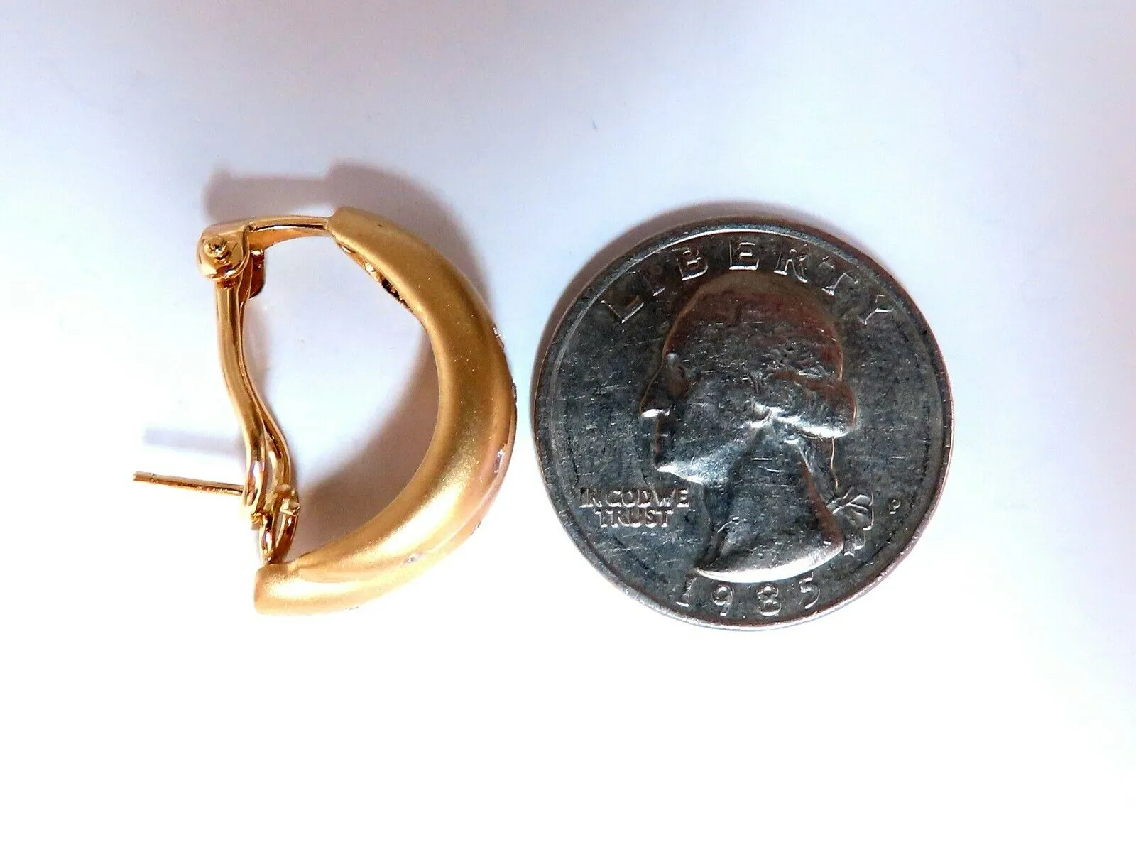 14kt Gold Textured Satin Double Row Diamond Clip Earrings
