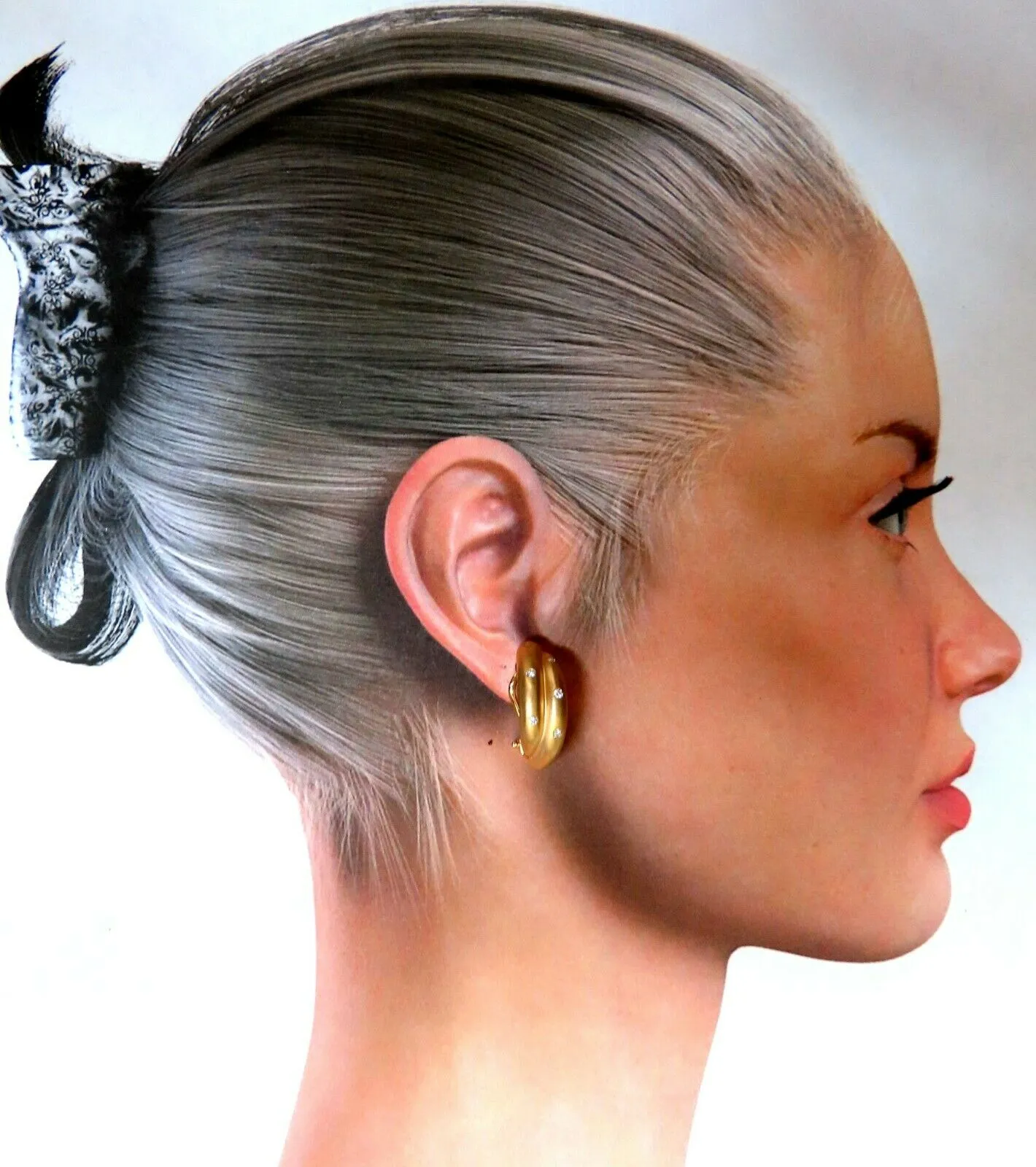 14kt Gold Textured Satin Double Row Diamond Clip Earrings
