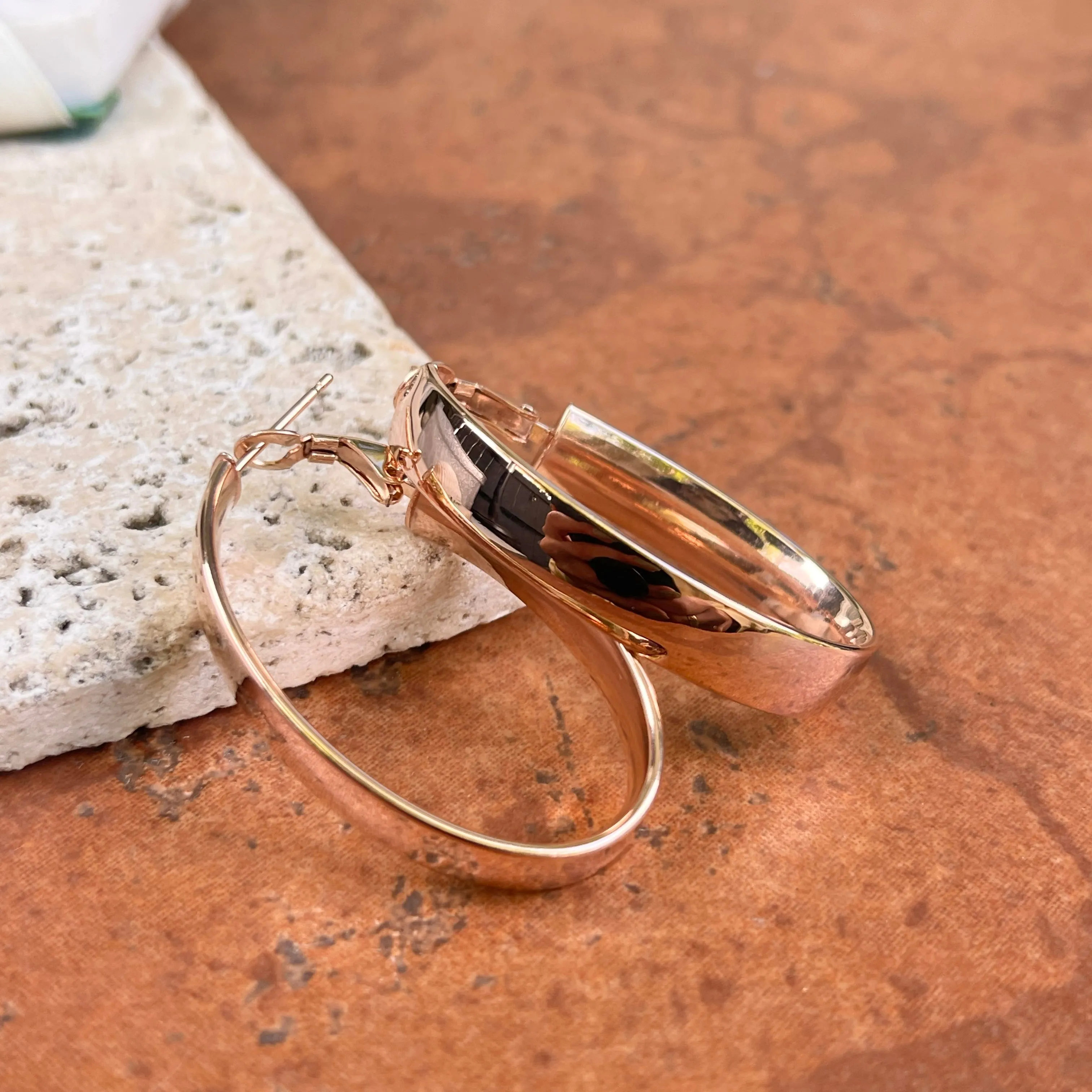 14KT Rose Gold 7mm Wide Oval Omega Hoop Earrings 39mm