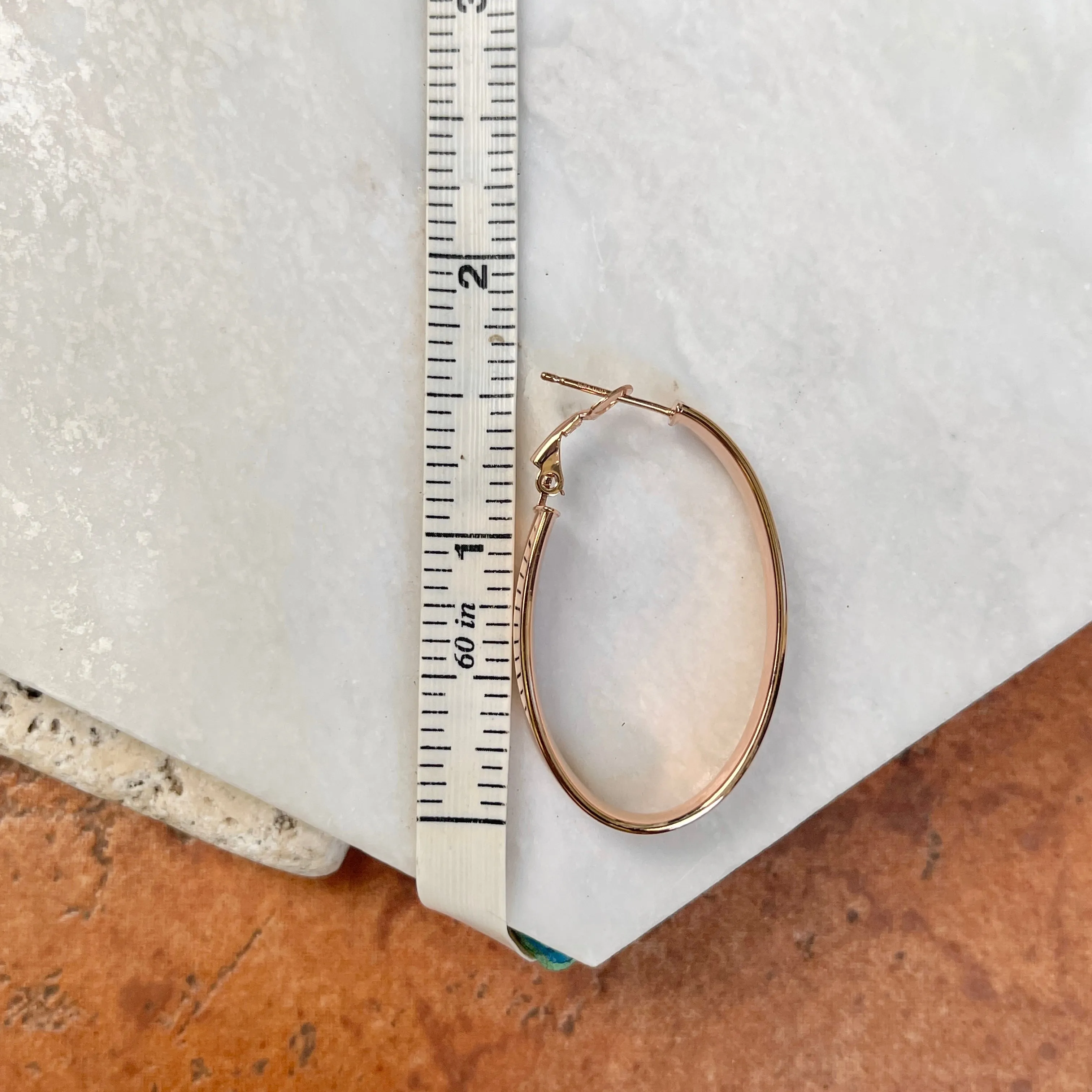 14KT Rose Gold 7mm Wide Oval Omega Hoop Earrings 39mm