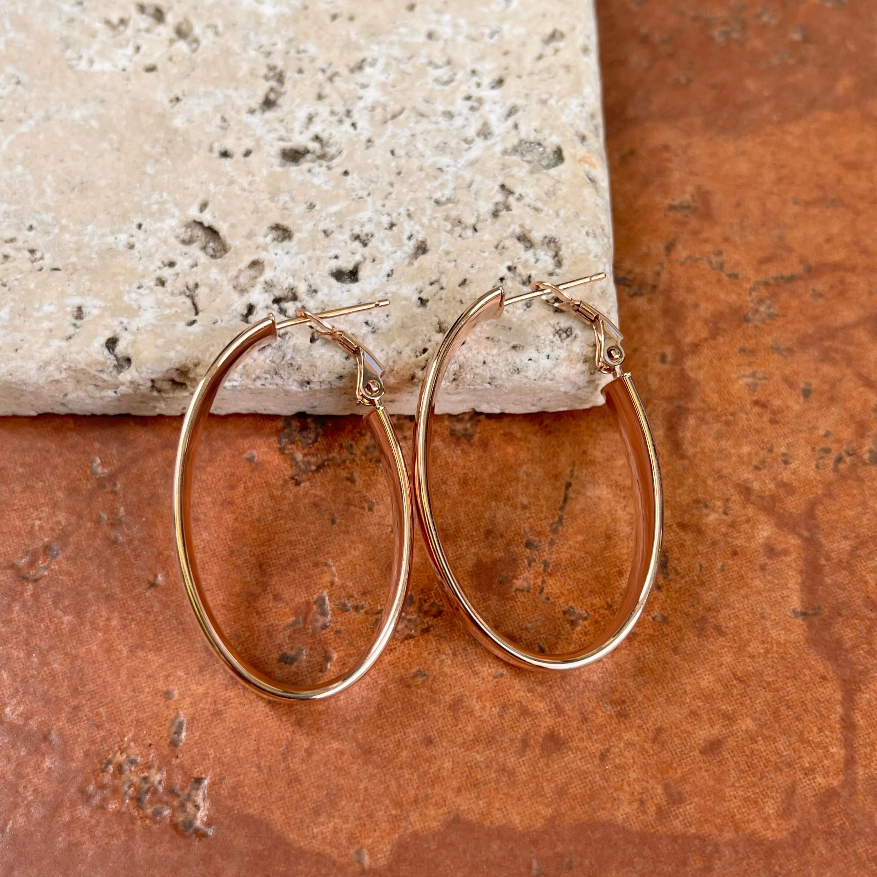 14KT Rose Gold 7mm Wide Oval Omega Hoop Earrings 39mm