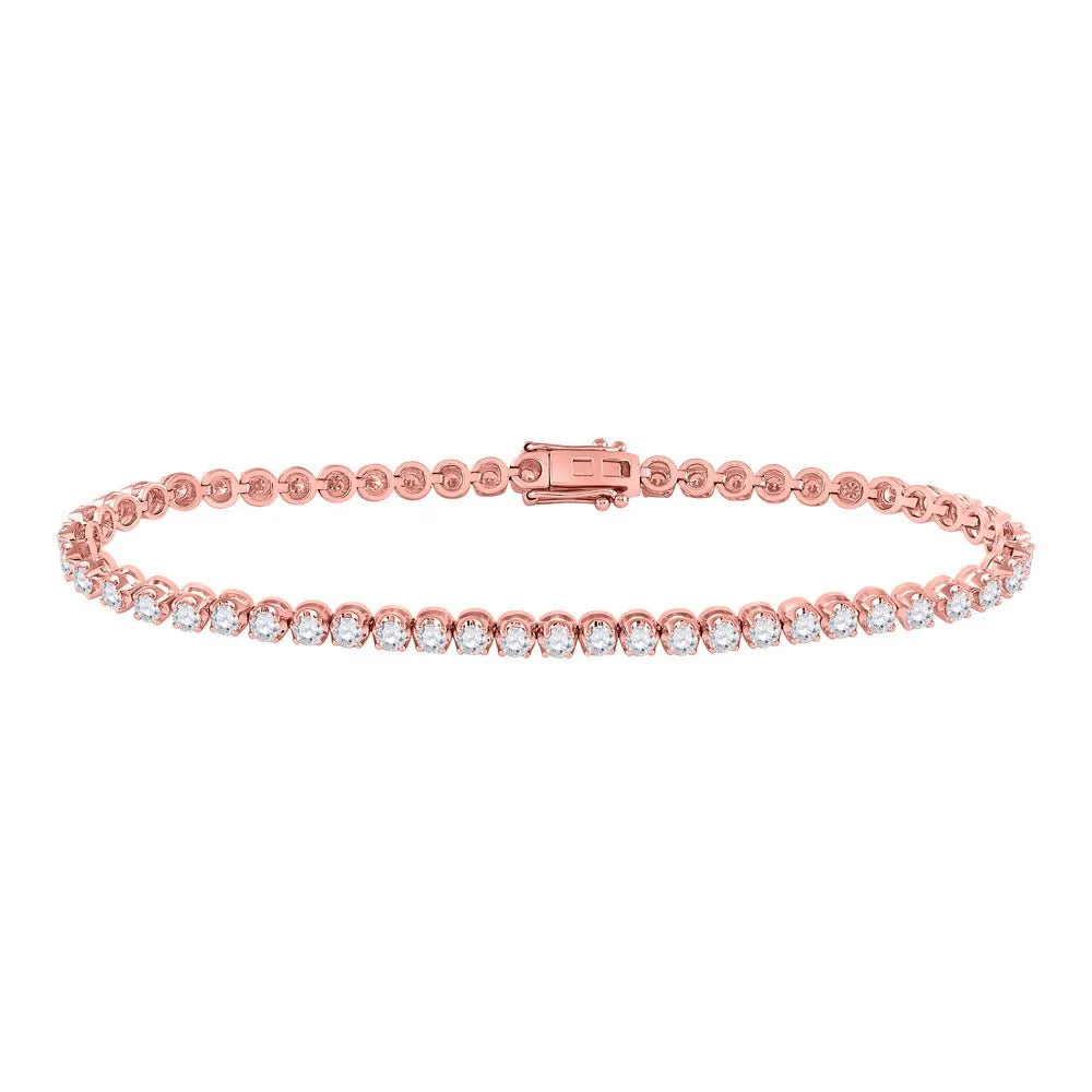 14kt Rose Gold Womens Round Diamond Classic Tennis Bracelet 3 Cttw