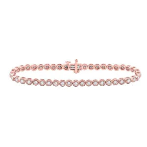 14kt Rose Gold Womens Round Diamond Milgrain Tennis Bracelet 2 Cttw
