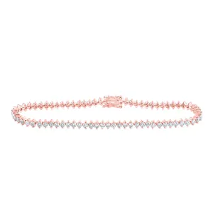 14kt Rose Gold Womens Round Diamond Single Row Tennis Bracelet 3-1/4 Cttw