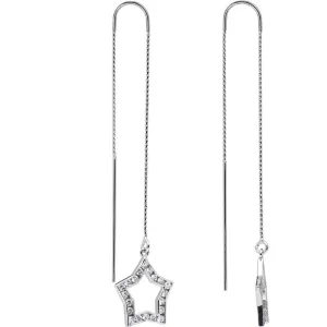14kt White Gold CZ Star Threader Earrings