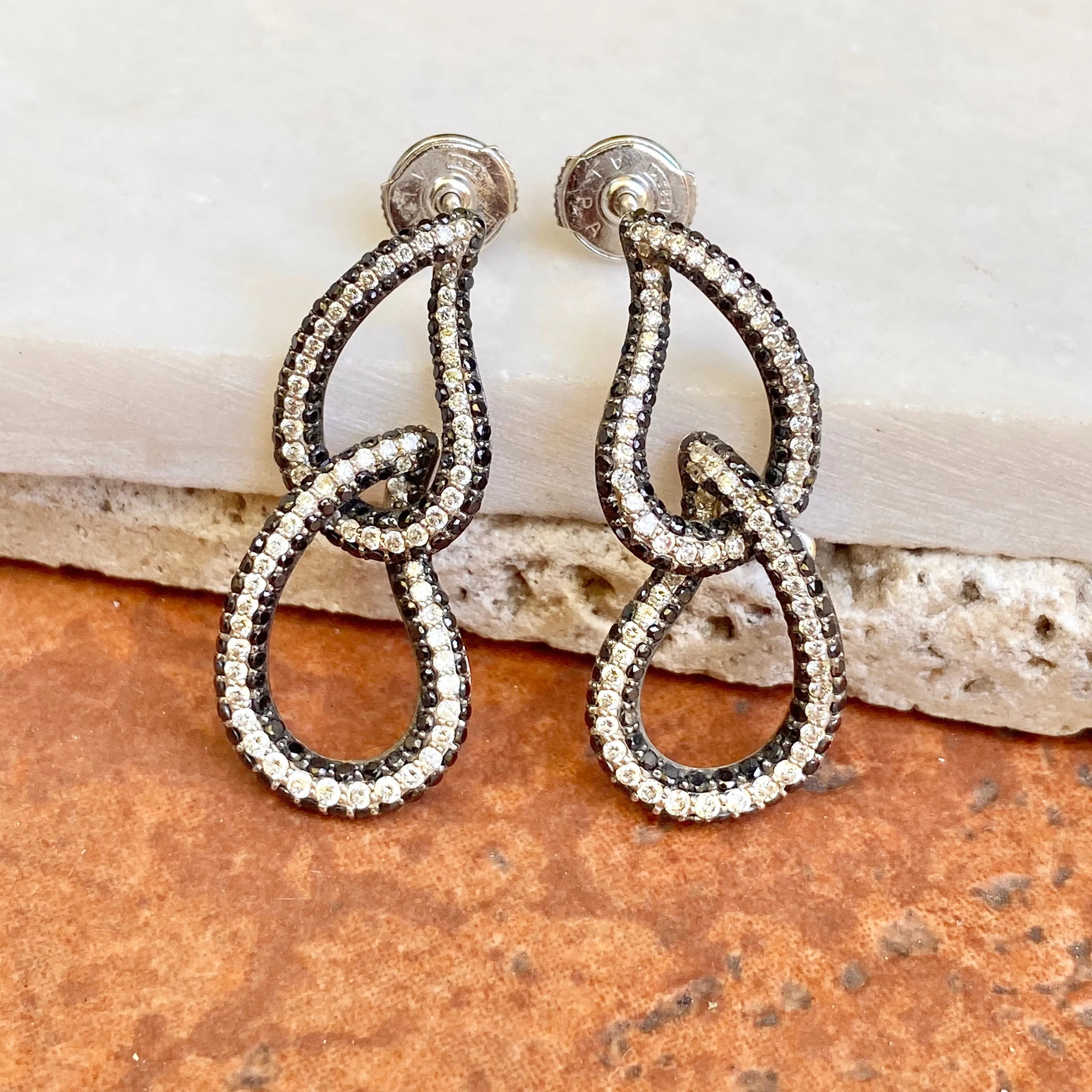 14KT White Gold Pave Black   White Diamonds Teardrop Earrings